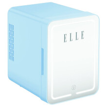 ELLE Mini Frigo Cosmétique 4L avec Miroir LED – Réfrigérateur Portable pour Soins, Cosmétiques, Boissons, Capacité 6 Canettes - Bleu