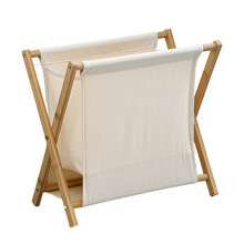 (Small, Cotton Linen Beige) Household Dirty Clothes Basket Folding Solid Wood Frame Laundry Basket