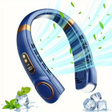 (Blue, Plastic) [New compact for lazy use] Portable Mini Fan | Neck-Mounted, Rechargeable, Silent, Personal Cooling Turbine