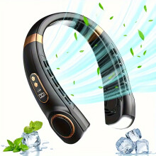 (Black, Plastic) [New compact for lazy use] Portable Mini Fan | Neck-Mounted, Rechargeable, Silent, Personal Cooling Turbine