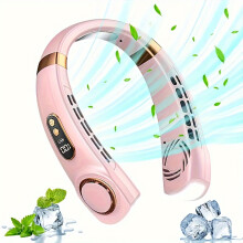 (Roses Red, Plastic) [New compact for lazy use] Portable Mini Fan | Neck-Mounted, Rechargeable, Silent, Personal Cooling Turbine