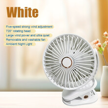 (white) 2026 USB Rechargeable Mini Clip Fan, with 5-Speed Adjustment,Long-Lasting Battery and Strong Airflow for Rapid Cooling