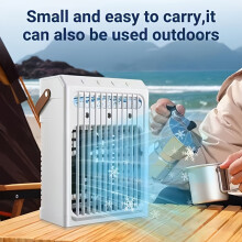 (White) Portable 5-in-1 Mini Fan, Evaporative Cooler and Humidifier with 3 Fan Speeds, Personal Air Conditioner, Adjustable