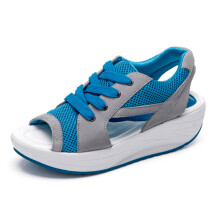 (42, Blue) Women Contrast Paneled Cutout Sandals Slide Sport Wedges Sandals Suitable For Going Beach Side Wear