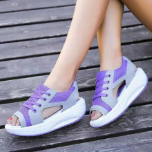 (37, Purple) Women Contrast Paneled Cutout Sandals Slide Sport Wedges Sandals Suitable For Going Beach Side Wear