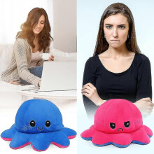 (Rose) 40cm Giant Reversible Octopus Stuffed Animal Reversible Happy Sad Octopus Plush Toy Show Your Mood Without Saying A Word! Purple And Blue