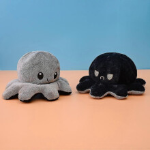 (Gray) 40cm Giant Reversible Octopus Stuffed Animal Reversible Happy Sad Octopus Plush Toy Show Your Mood Without Saying A Word! Purple And Blue