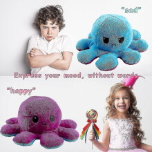 (Purple) 40cm Giant Reversible Octopus Stuffed Animal Reversible Happy Sad Octopus Plush Toy Show Your Mood Without Saying A Word! Purple And Blue