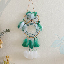 Boho Owl Dream Catcher Handgjord Traditionell FjäDerdröMfåNgare HäNgande VäGgdekorationer för Hemmets Sovrum MöRkgröN