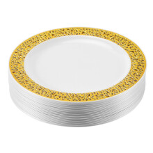 Piatti di Plastica Usa e Getta Oro - Piatti di Plastica per La Festa Nuziale di Design in Pizzo, Piatti di Pizzo Oro Piatti per Insalata / Dessert