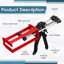 Dual Component Epoxy Gun, 200 Ml Manual Double Cartridge Caulking Gun for Adhesives, Mix Ratio 1:1 and 2:1, Red