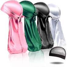 (purple) 4pcs Silky Durags, Silk Durag For Men Women Waves, Silk Durag Pack With 1 Wave Cap, Silky Satin Durag Extra Long Tails