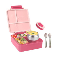 Bento-Lunchbox für Kinder mit 237 Ml Thermobehälter für Kinder, Auslaufsicher, mit 4 Fächern, für Schule und Reisen, Rosa