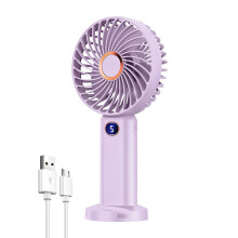 (PURPLE) Portable Handheld Fan USB Rechargeable Mini Fan Digital Display 5-Speed Adjustment Suitable For Travel Outdoor Office Home