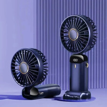 (Blue) Portable Handheld Personal Rechargeable Fan LED Digital Display 90Adjustable Rechargeable Fan , 5 Speed Wind Mini Aromatherapy