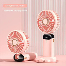 (Pink) Portable Handheld Mini Fan Foldable Neck Hanging Fans 5 Speed USB Rechargeable Fan with Phone Stand and Display Screen 1800mAh