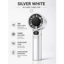 (White) Handheld Fan High-Speed Portable Turbofan USB Rechargeable Electric Fan Digital Display 120 Speeds Infinitely Adjustable