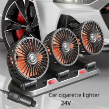 (3 Head 24V Car cigar) 3 Heads Car Fan 360 Adjustable Cooling Fan USB/12V/24V Car Electric Fan 2 Speed Silent Cooler for Dashboard RV Truck SUV