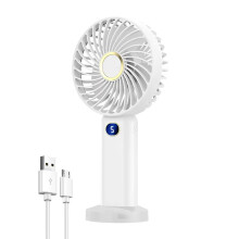 (WHITE) Portable Handheld Fan USB Rechargeable Mini Fan Digital Display 5-Speed Adjustment Suitable For Travel Outdoor Office Home
