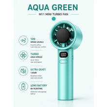 (Green) Handheld Fan High-Speed Portable Turbofan USB Rechargeable Electric Fan Digital Display 120 Speeds Infinitely Adjustable