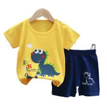 (110cm, Dinosaur) Summer Cartoon Cotton Top Shorts Suit for Kids Soft Comfortable Loose Clothes for Boy Girl Kids