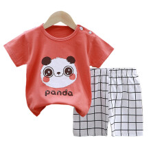 (130cm, Orange Panda) Summer Cartoon Cotton Top Shorts Suit for Kids Soft Comfortable Loose Clothes for Boy Girl Kids