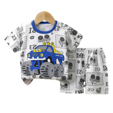 (130cm, White and Gray) Summer Cartoon Cotton Top Shorts Suit for Kids Soft Comfortable Loose Clothes for Boy Girl Kids