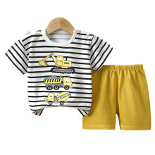 (80cm, Yellow Excavator) Summer Cartoon Cotton Top Shorts Suit for Kids Soft Comfortable Loose Clothes for Boy Girl Kids