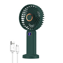 (green) Portable Handheld Fan USB Rechargeable Mini Fan Digital Display 5-Speed Adjustment Suitable For Travel Outdoor Office Home