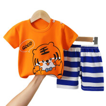 (73cm, Orange Tiger) Summer Cartoon Cotton Top Shorts Suit for Kids Soft Comfortable Loose Clothes for Boy Girl Kids