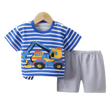 (110cm, Blue Excavator) Summer Cartoon Cotton Top Shorts Suit for Kids Soft Comfortable Loose Clothes for Boy Girl Kids