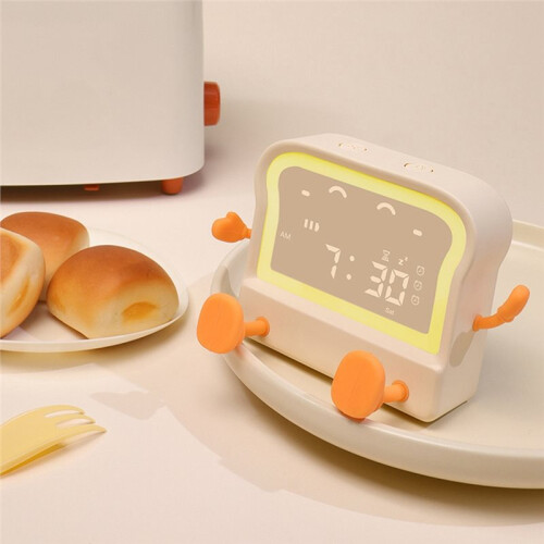 Toast Night Light, Digital Wake- Clock, Bedside Night Lamp, Count /Down Timer, Auto-Off Lamp Bedroom Clock White 2
