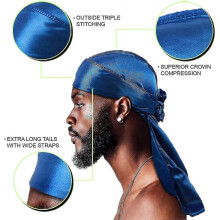(blue) 4pcs Silky Durags, Silk Durag For Men Women Waves, Silk Durag Pack With 1 Wave Cap, Silky Satin Durag Extra Long Tails
