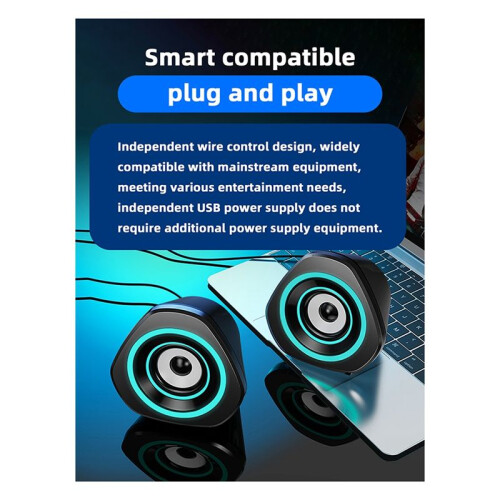Computerluidsprekers, USB-Aangedreven Pc-Gamingluidsprekers voor Desktopcomputer, Laptop en Telefoon USB 3,5 mm AUX-Ingang B 2