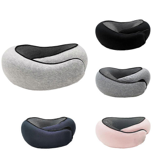 (Pink) Rollable U-Shaped Neck Pillow Skin-Friendly Neck Support Pillow for Adults Use 1