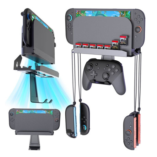 Wall-Mounted Metal Stand for Switch2//OLED - Pro Controller Compatible Game Card Slots Space-Saving Gaming Stand 2