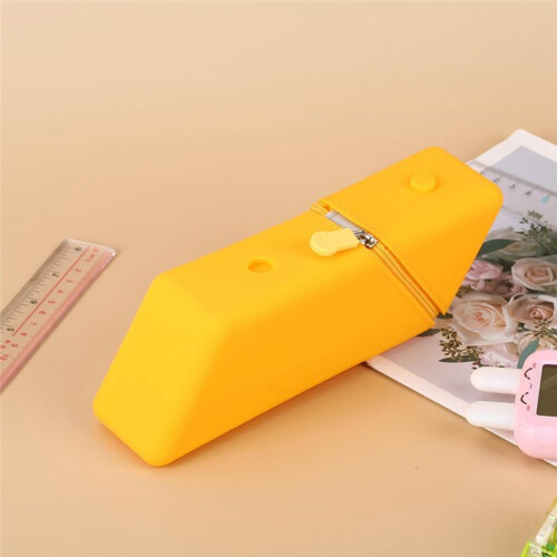 2pc Large Capacity Student Pencil Case Silicone Pencil Case Gradient Rectangular Stationery Organizer Pencil Bag Yellow