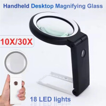 Portable Handheld Magnifying Glass with LED Lights Foldable Desktop Magnifier 10X/30X Reading with 18 LEDs