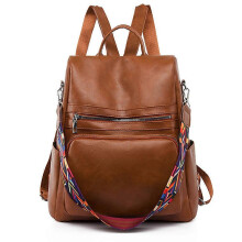 (Coffee Color) PU Soft Leather Backpack Large Capacity Women Anti-Theft Simple Travel Bag