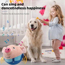 (Blue Pig) Active Moving Pet Plush Toy Creative Interactive Dog Toy Music Vibration Bouncing Ball for Dog Puppy Interactive Supplies