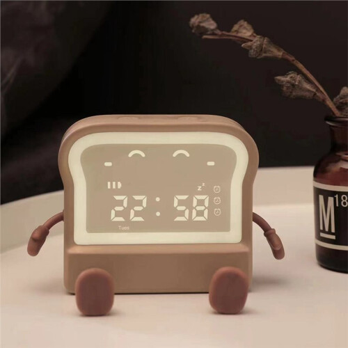 Toast Night Light, Digital Wake- Clock, Bedside Night Lamp, Count /Down Timer, Auto-Off Lamp Bedroom Clock Brown 1