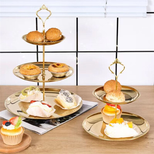 Stainless Steel Multi-Layer Tray Dessert Plate Fruit Plate Snack Plate Display Plate Cupcake Rack Silver 2