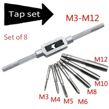 8Pcs Hss Hand Screw Tap Die Wrench Schroefdraad Plug Tap M3 M4 M5 M6 M8 M10 M12 Met Verstelbare Tap Wrench 1/16-1/2Inch