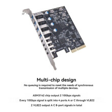 8 Port USB 3.2 PCI-E Expansion Card Adapter Card 20Gbps 4 Type-C+4 Type-A Expansion Card for Desktop PC Host Card