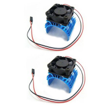 2X Meta Kuehlkoerper mit 5V Luefter fuer 1/10 RC Auto 540 550 3650 Groesse Motor