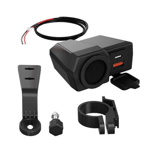 USB Socket Motorcycle Handlebar & Rear Mirror Waterproof Fast Charger Phone Power Adapter Digital Voltmeter Thermometer 1