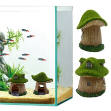 Aquarium House Resin Fish Tank Caves Mushroom Hut Landscape Fish Cave Shrimp Hideout Shelter for Small Fish Shrimp A