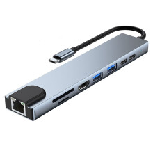 USBC Hub Eight in 1 TypeC 3.1 to 4K -Compatible Adapter with RJ45 /TF Card Reader DockingStation for MacBookLaptop