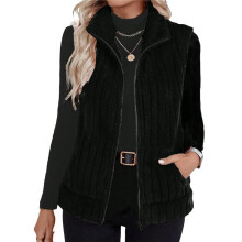 Damen Steppweste Ärmellos Reißverschlussjacken Oberbekleidung Herbst Frühling Trendy Mantel Schwarz XL