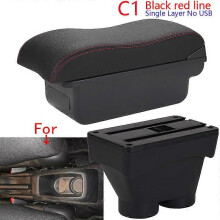 (C1 Black red NO USB) For Peugeot 208 Armrest Box Car Storage Box Armrest Car Accessories Retrofit Parts Interior Details Curved Surface 2012-2018